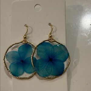 Gold and Blue Floral Earrings